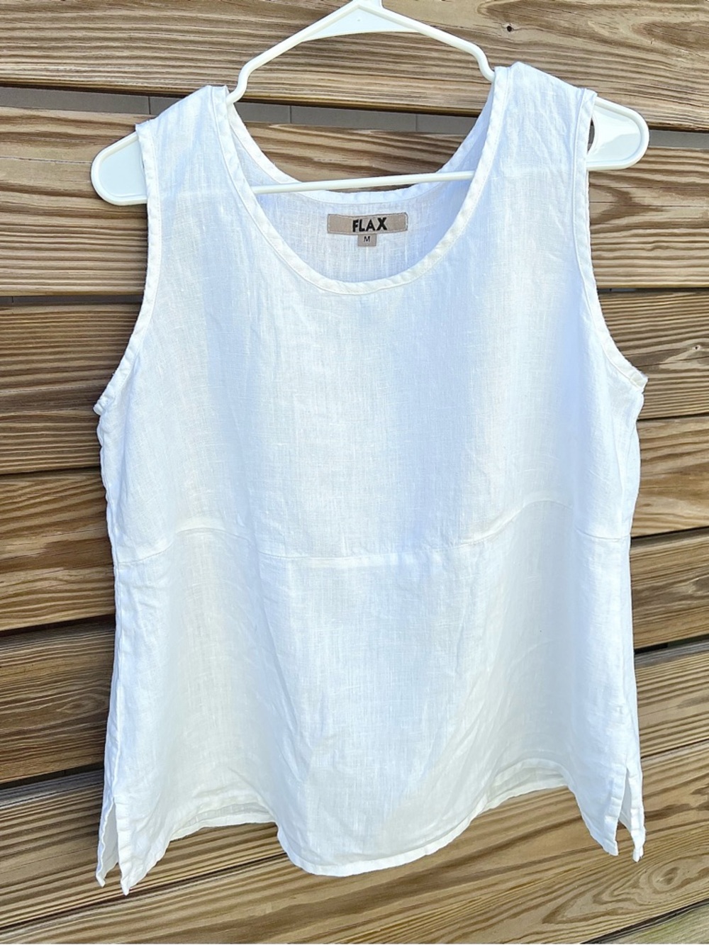 Flax White 100% Linen Sleeveless Tank Top Tunic Women’s M Minimalist Sustainable